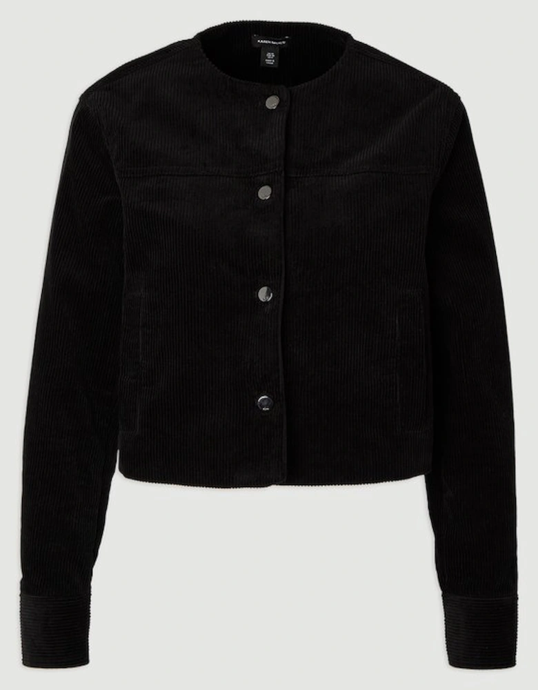 Cord Collarless Tailored Jacket