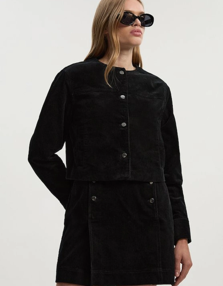Cord Collarless Tailored Jacket