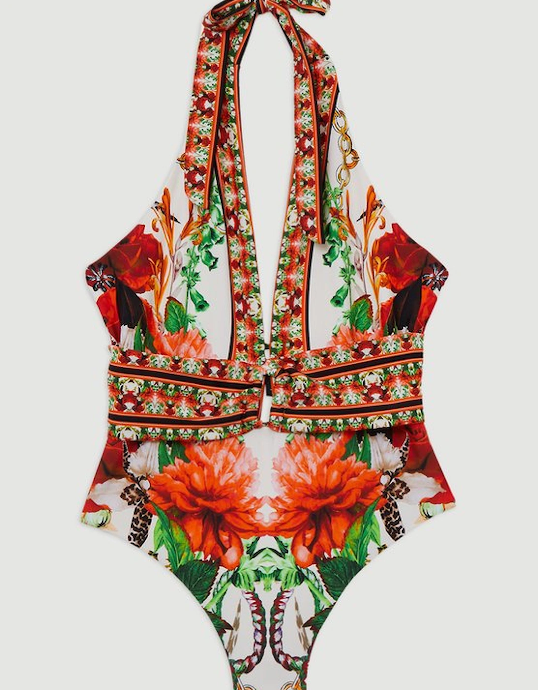 Mirror Floral Print Plunge Swimsuit
