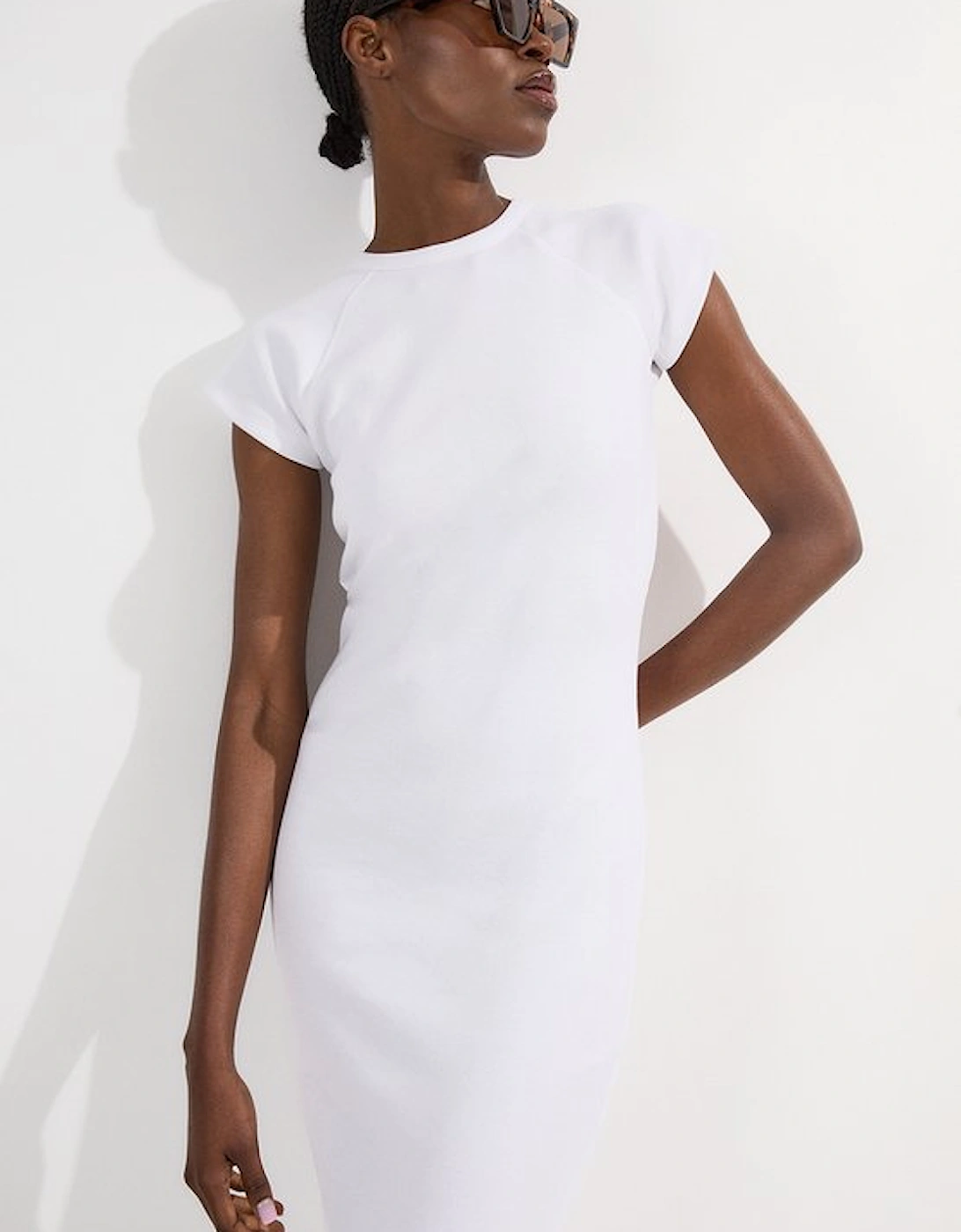 Compact Jersey Rib Cap Sleeve Maxi Dress