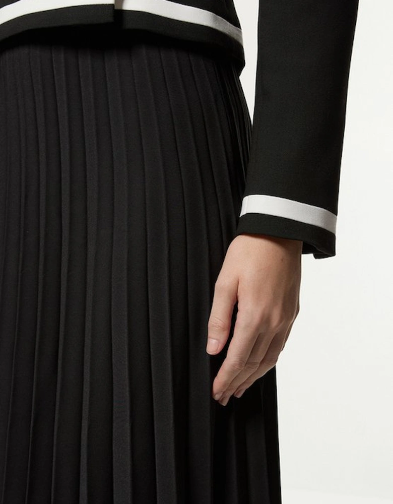 Compact Stretch Asymmetric Neck Colour Block Pleated Tailored Midaxi Dress
