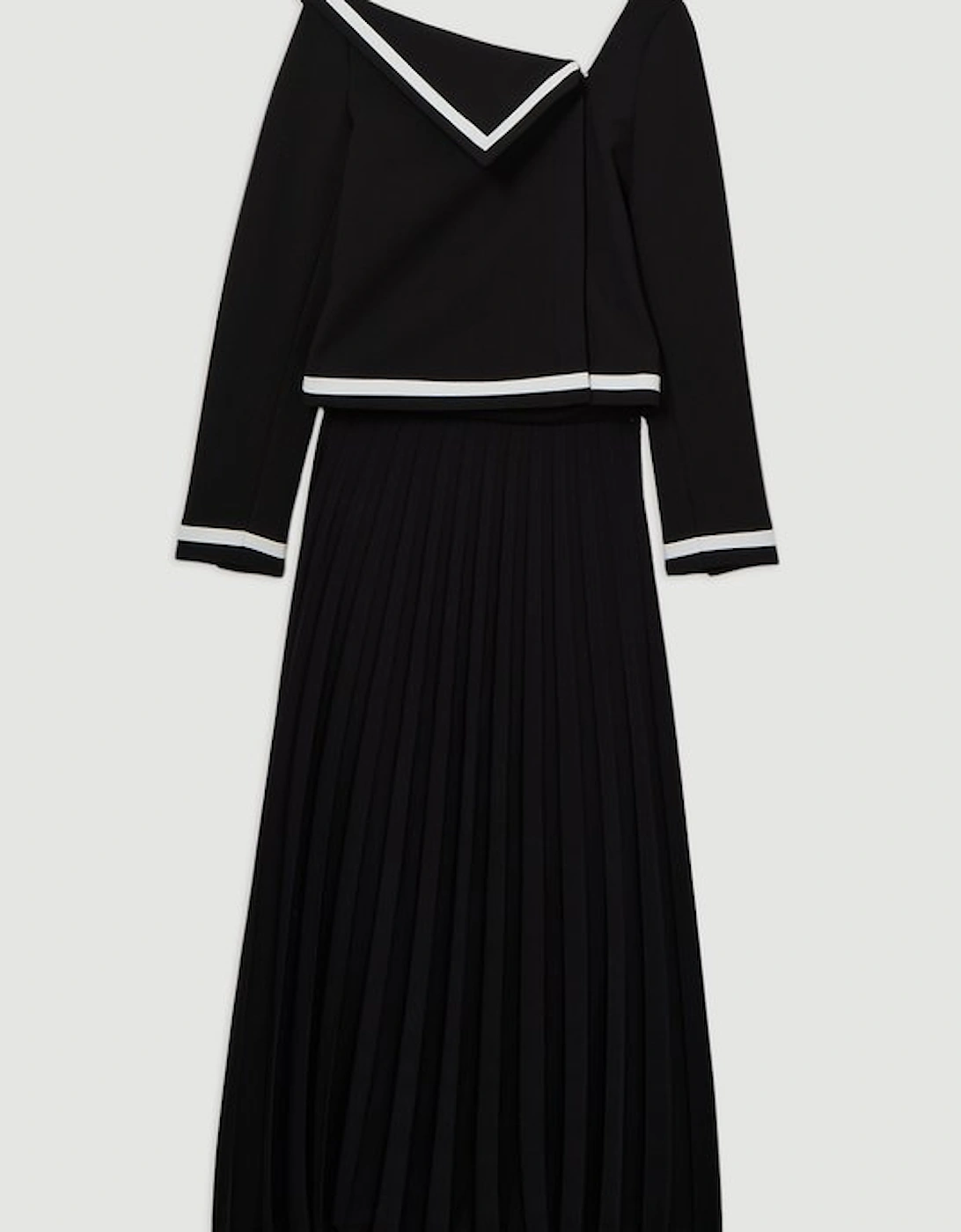 Compact Stretch Asymmetric Neck Colour Block Pleated Tailored Midaxi Dress