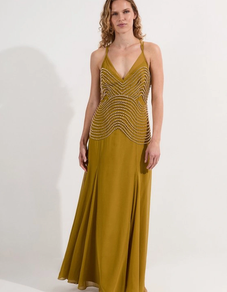 Tall Embellished Geo Strappy Woven Maxi Dress