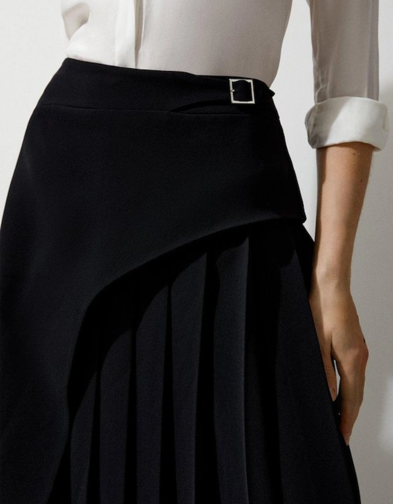 Tailored Buckle Detail Pleated Midi Skirt