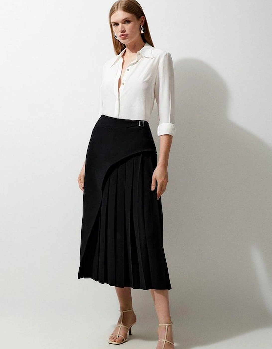 Tailored Buckle Detail Pleated Midi Skirt, 5 of 4
