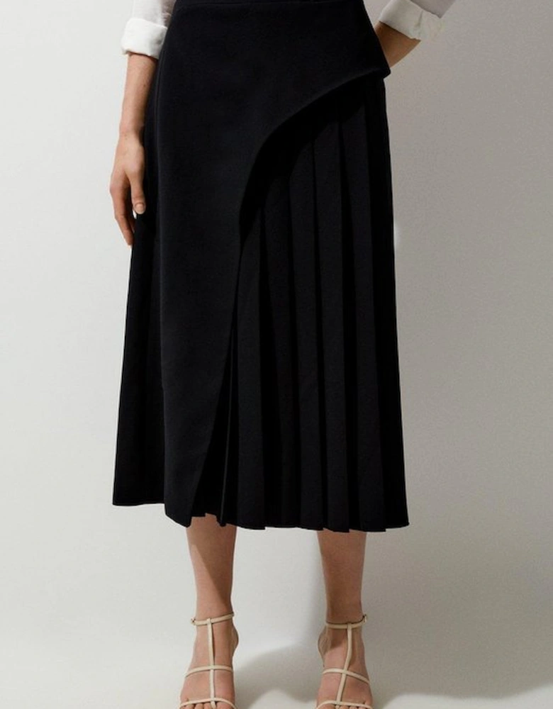 Tailored Buckle Detail Pleated Midi Skirt