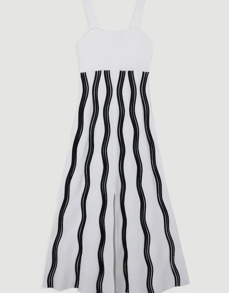 Contrast Wave Knit A-Line Knitted Strappy Dress