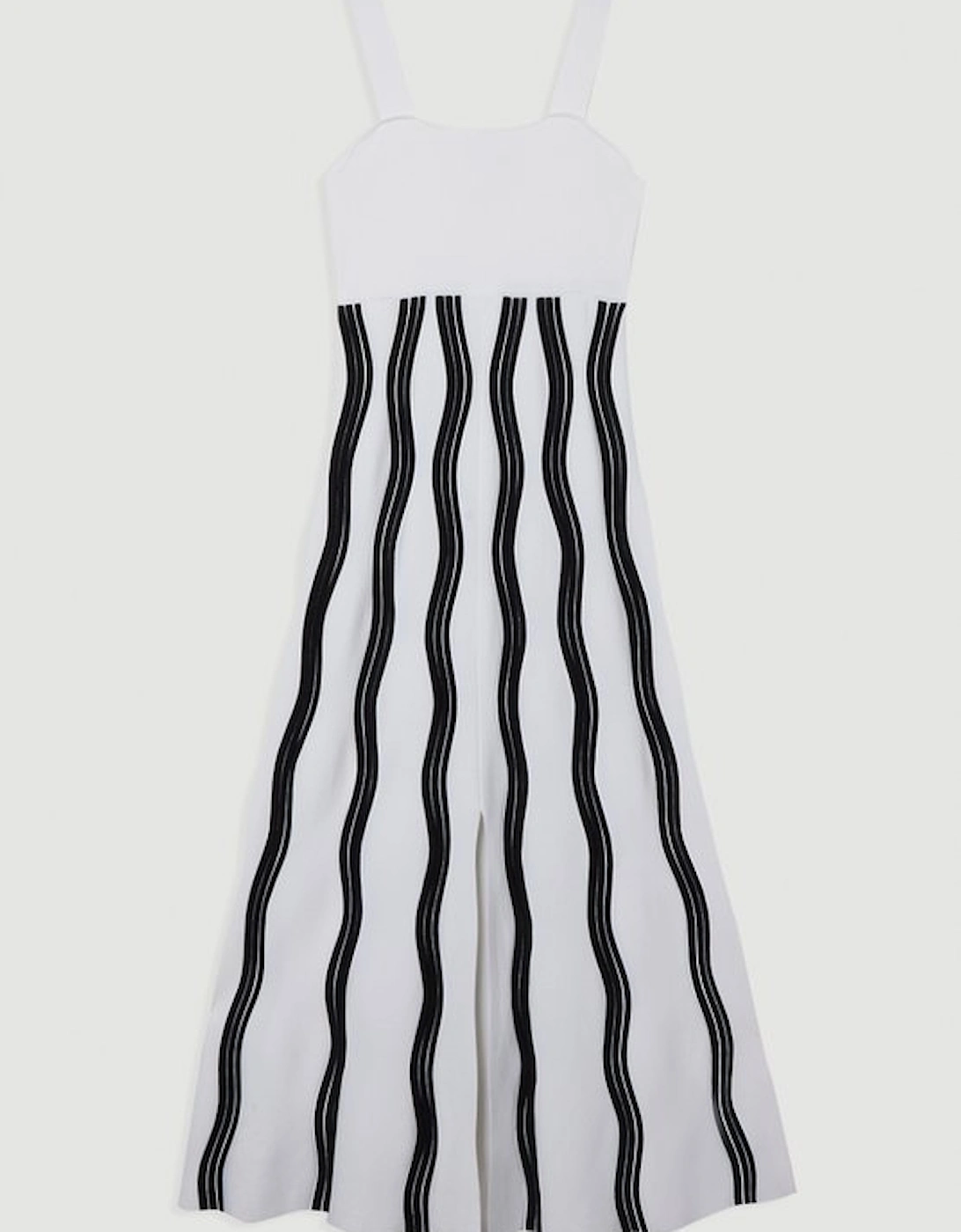Contrast Wave Knit A-Line Knitted Strappy Dress