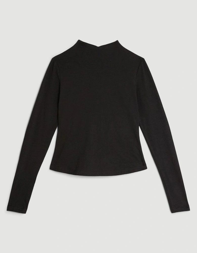 Stretch Cotton Funnel Neck Top