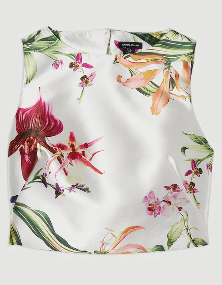 Garden Floral Twill Bow Detail Top
