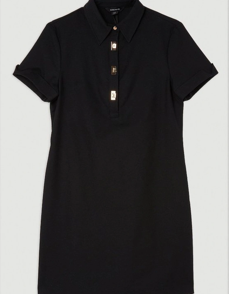Techno Cotton Woven Short Shirt Dress With Gold Clasp