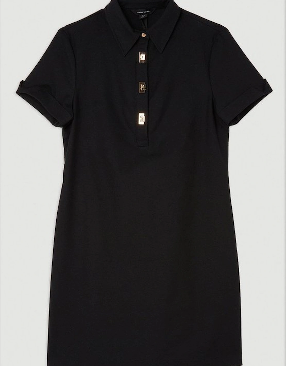 Techno Cotton Woven Short Shirt Dress With Gold Clasp