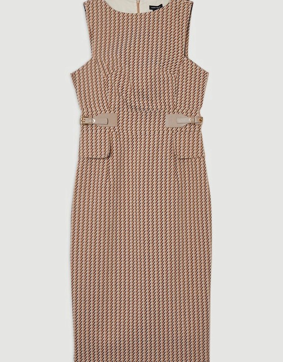 Jacquard Tab Waist Detail Tailored Midi Dress