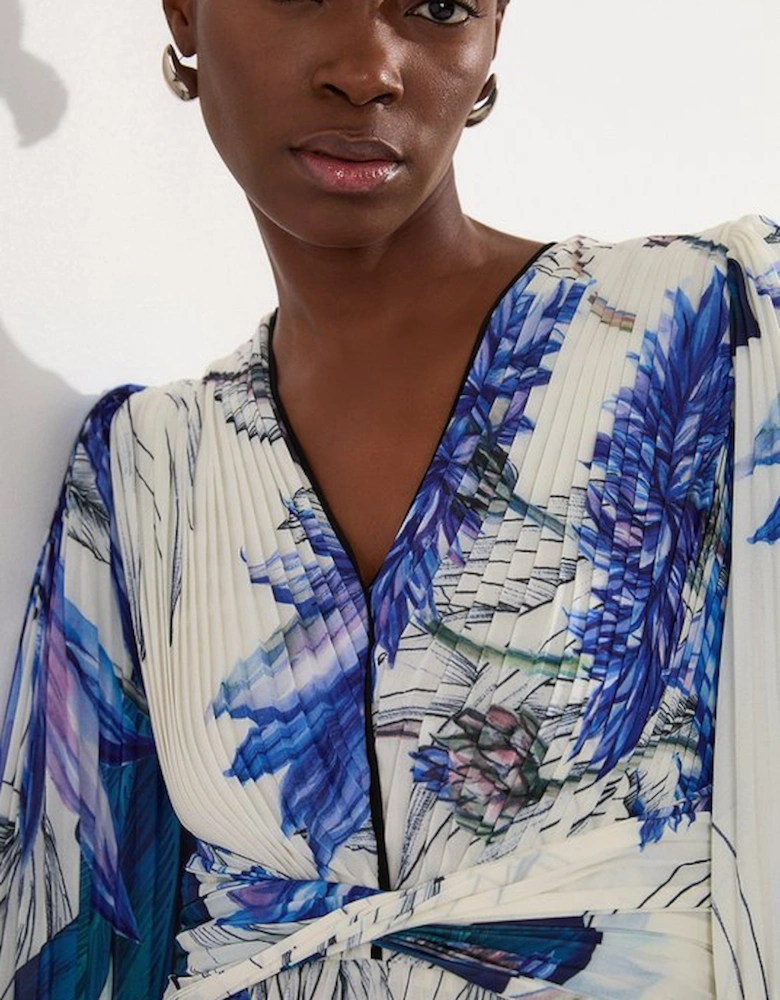 Tall Floral Balloon Sleeve Pleated Crinkle Cut Out Woven Maxi Dress