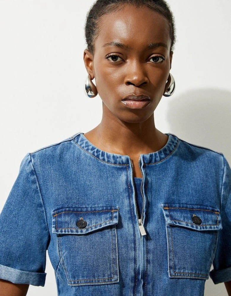 Denim Cargo Pocket Belted Playsuit