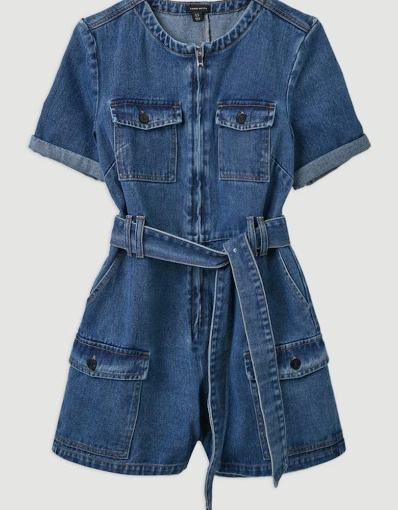 Denim Cargo Pocket Belted Playsuit