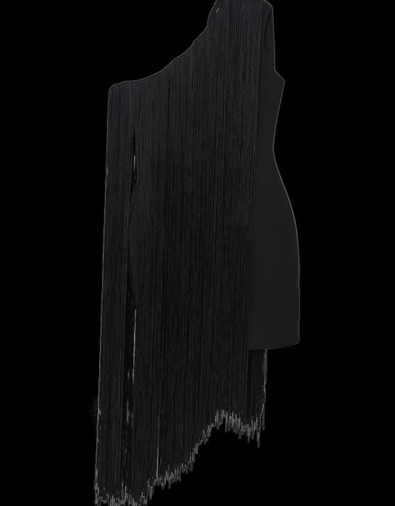 Figure Form Bandage One Shoulder Fringe Mini Knit Dress