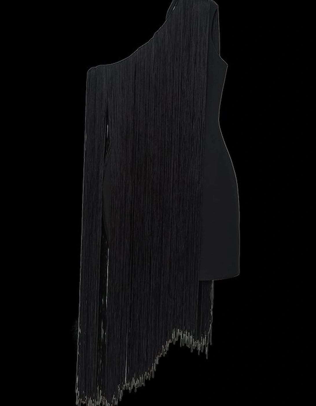Figure Form Bandage One Shoulder Fringe Mini Knit Dress