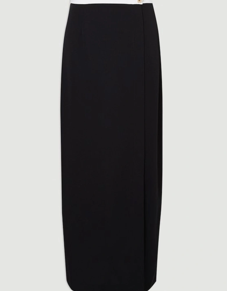 Plus Size Twill Contrast Hardware Woven Midi Skirt