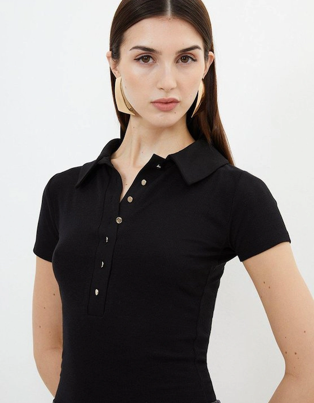 Viscose Rib Jersey Short Sleeve Collared Top, 2 of 1