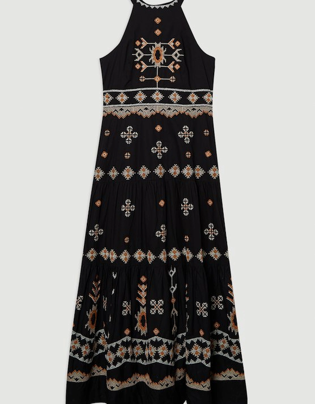 Cotton Embroidered Woven Halter Maxi Dress