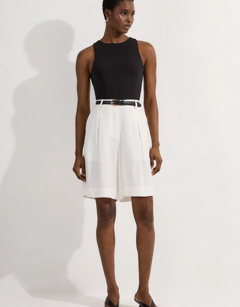 Tall Premium Viscose Linen Belted Woven City Short