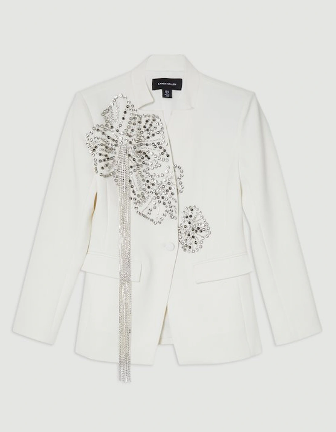 Placed Floral Crystal Embellished Tailored Blazer Jacket