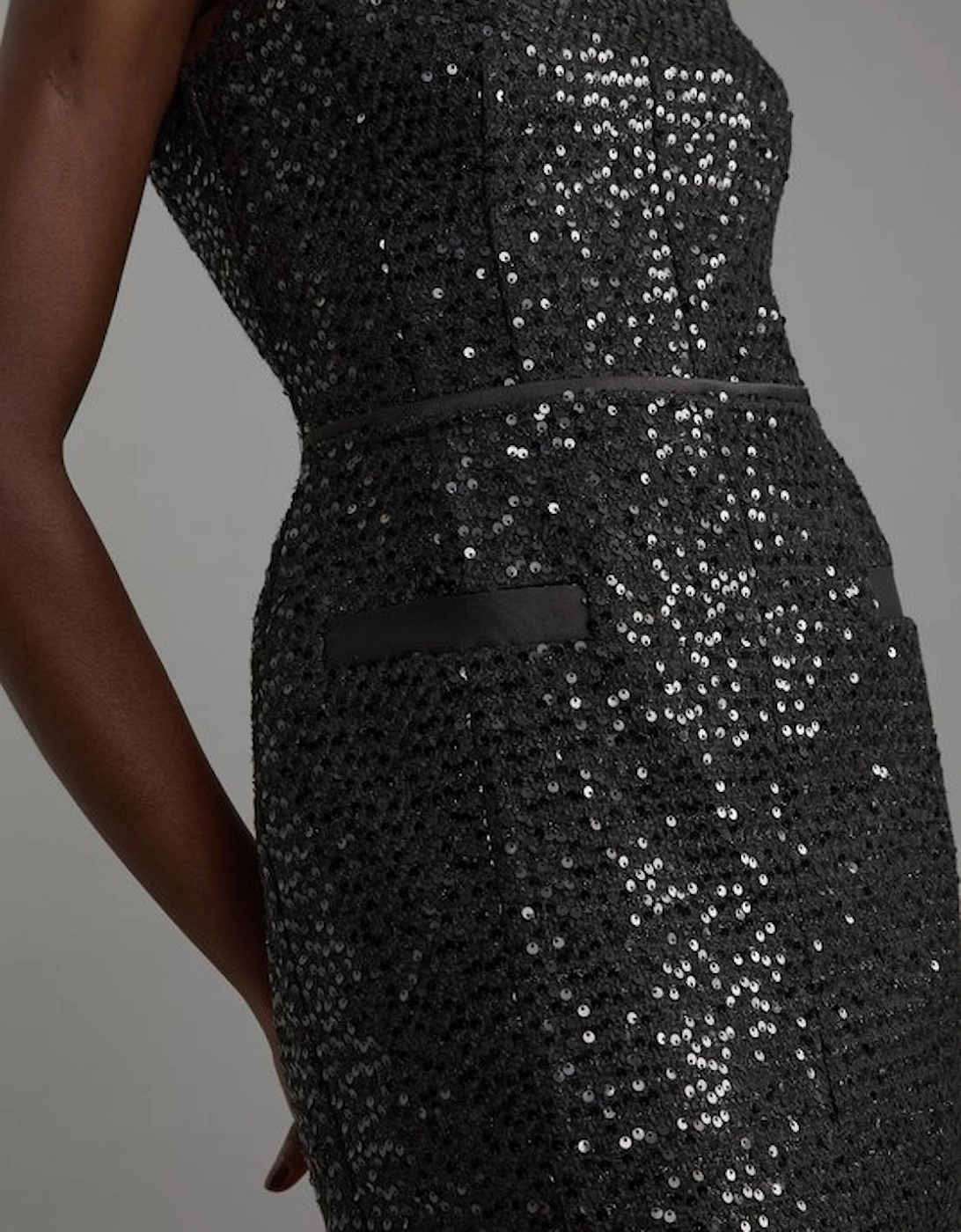 Tailored Sequin Tweed Drop Waist Midi Dress