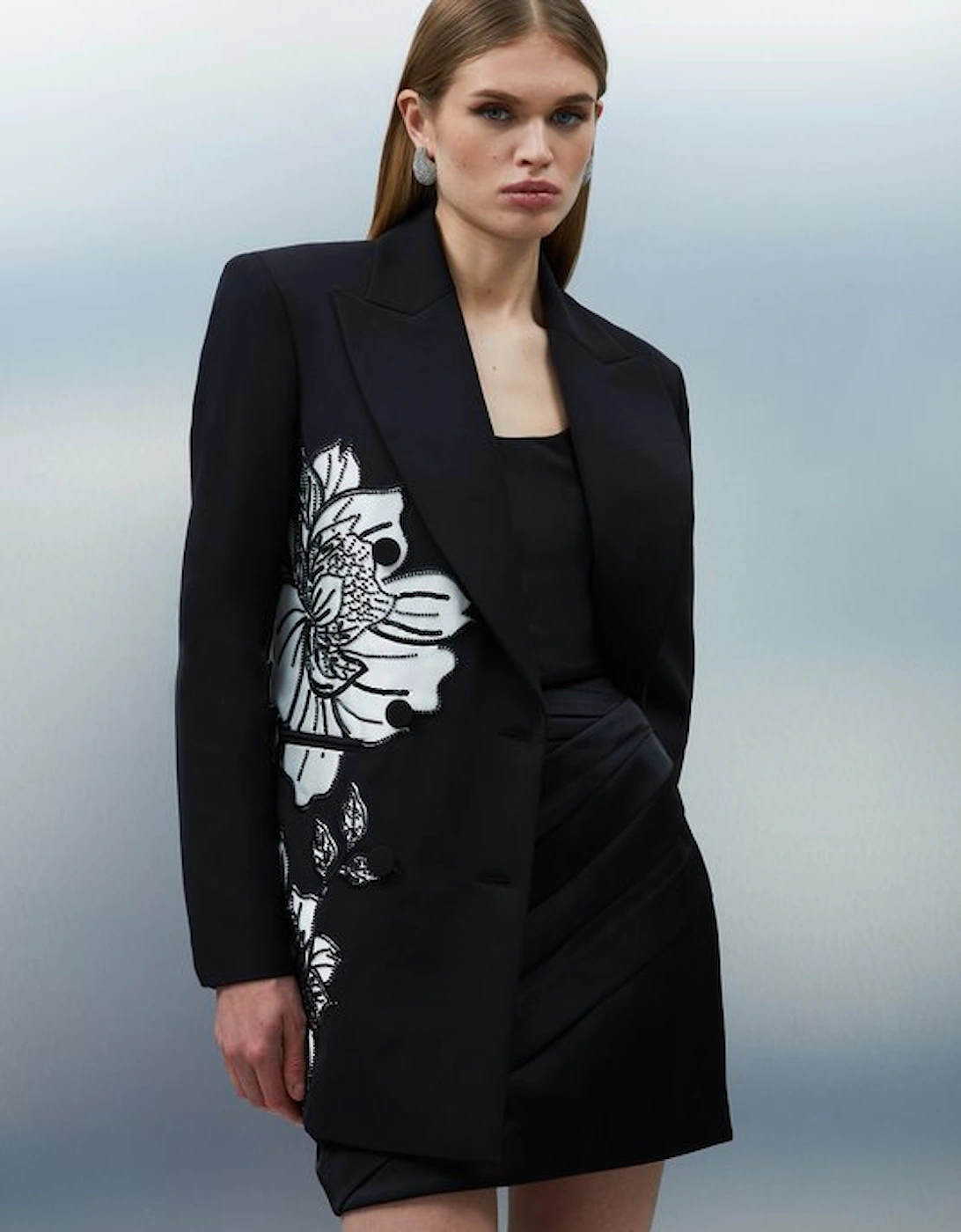 Tailored Applique Satin Beaded Tuxedo Blazer, 5 of 4