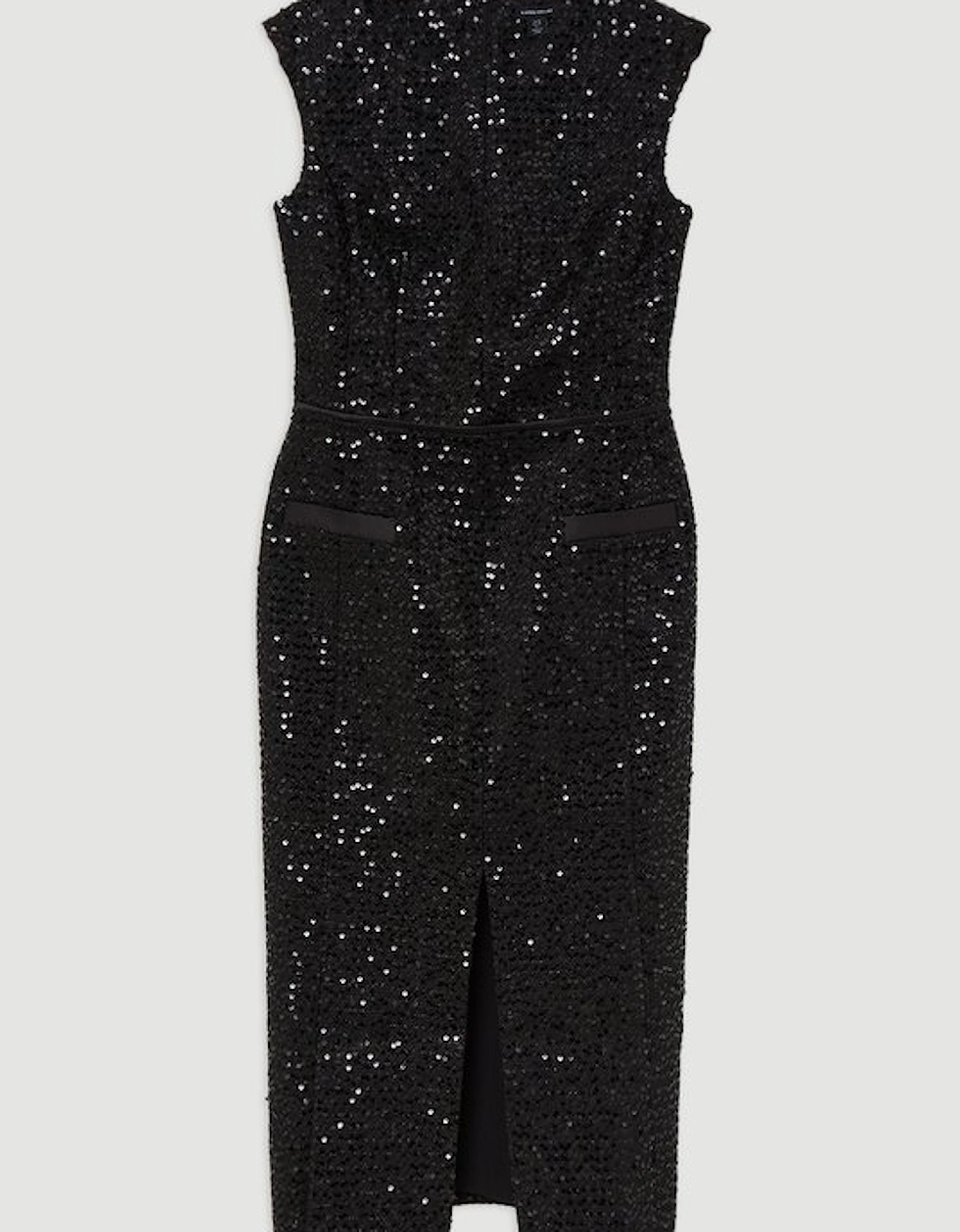 Tailored Sequin Tweed Drop Waist Midi Dress