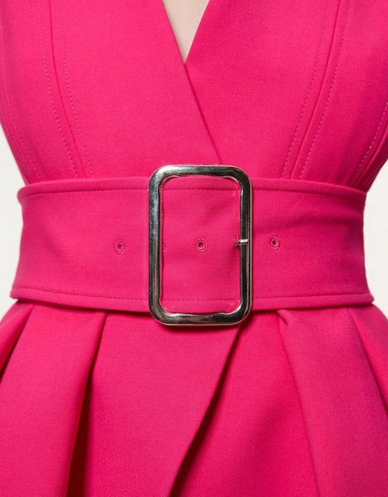 Compact Stretch Belted  Peplum Tailored Maxi Dress