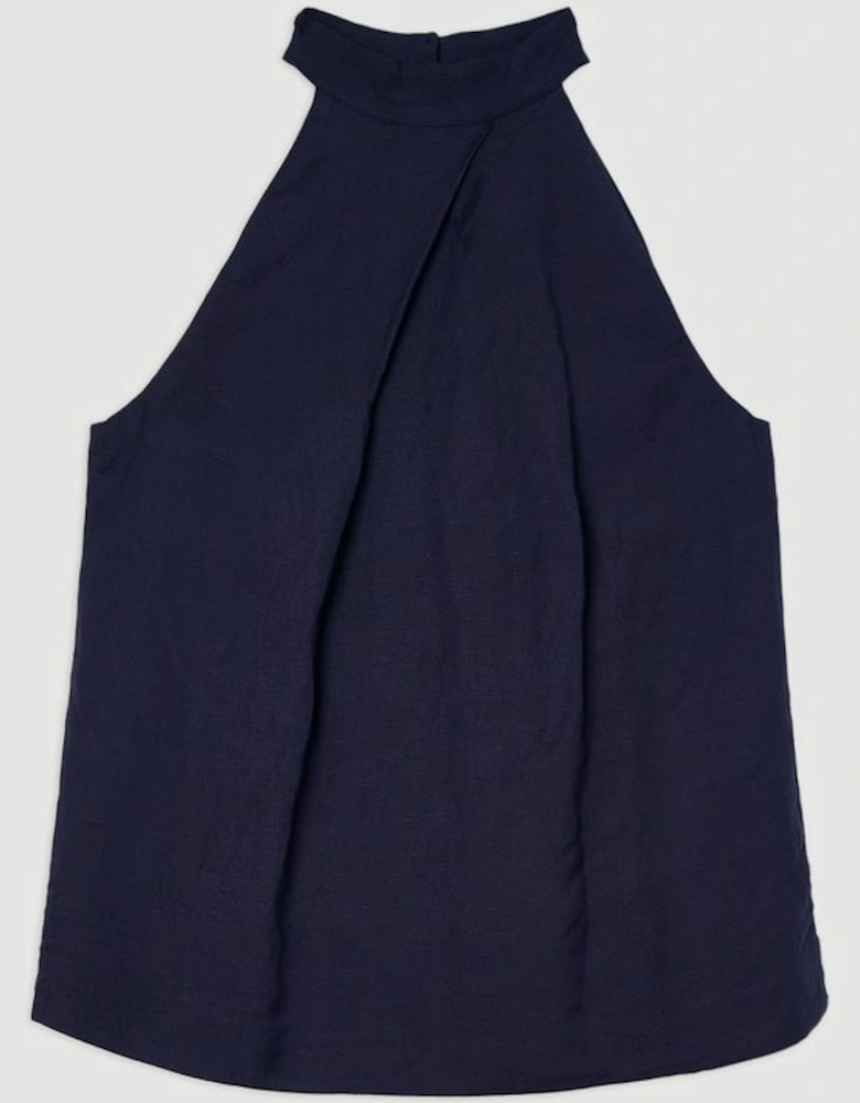 Viscose Linen Cross Front Halter Neck Woven Top