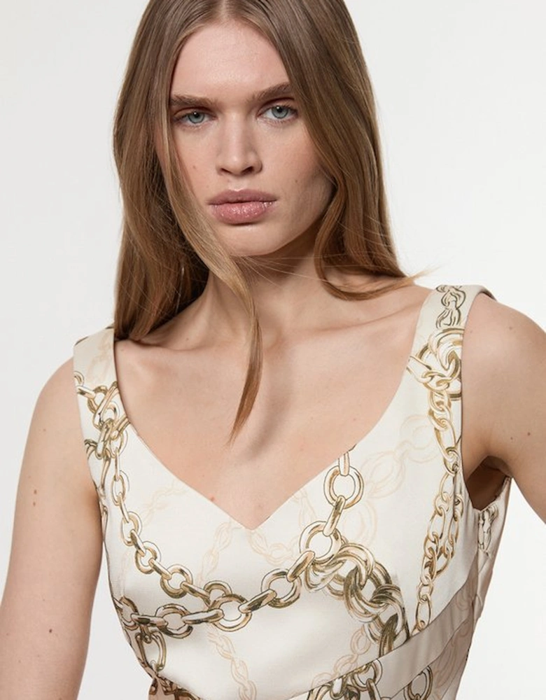 Structured Viscose Satin Chain Print Tailored Prom Mini Dress