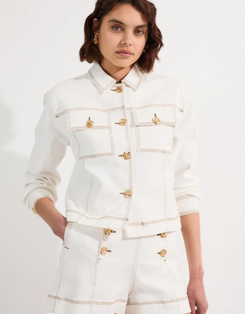 Denim Button Front Tailored Jacket