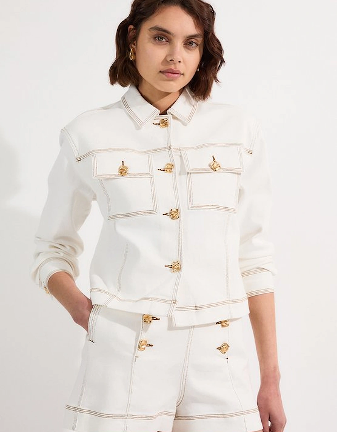 Denim Button Front Tailored Jacket