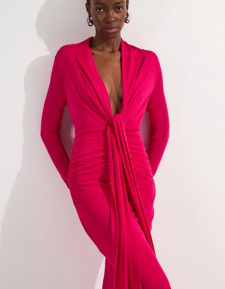 Tall Premium Stretch Crepe Jersey Plunge Neck  Maxi Dress