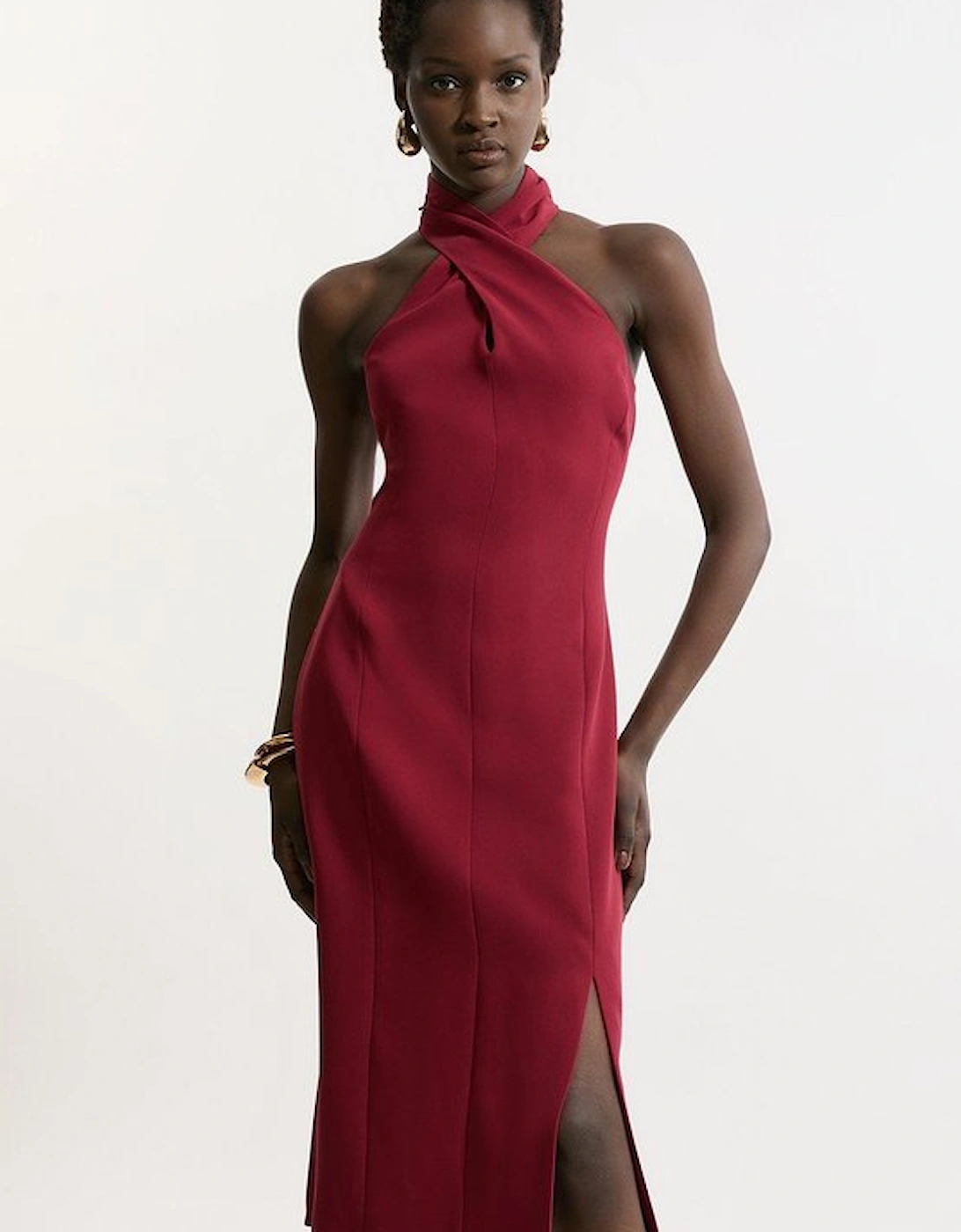 Soft Tailored Halter Neck Midi Dress, 5 of 4