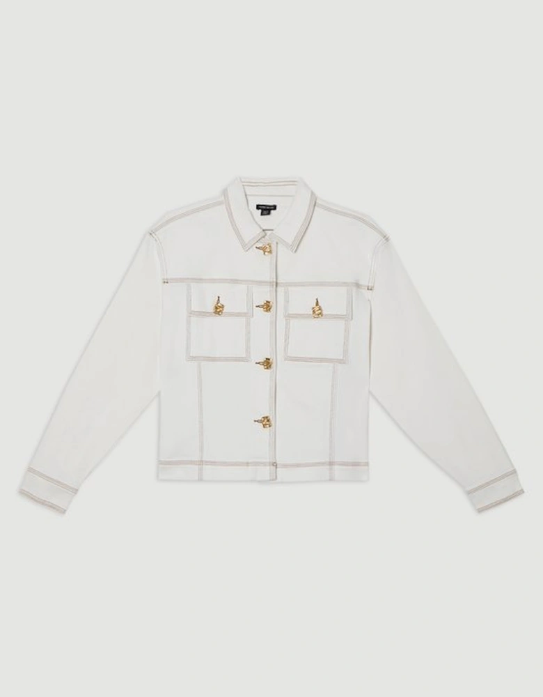 Denim Button Front Tailored Jacket