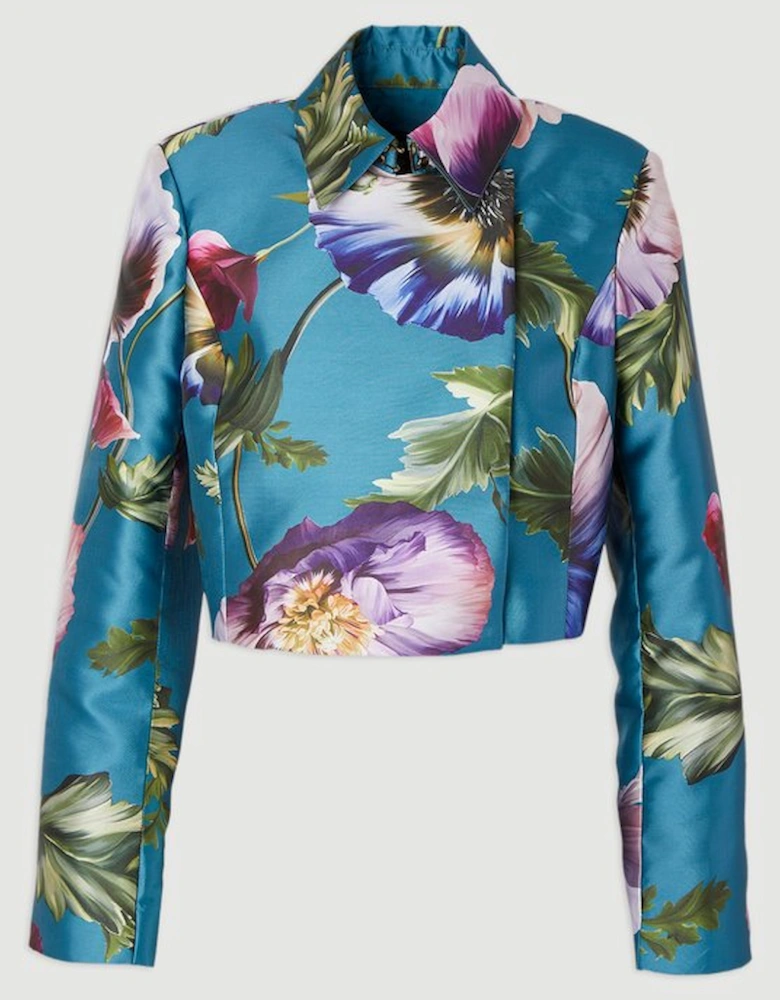 Rose Floral Twill Cropped Woven Jacket
