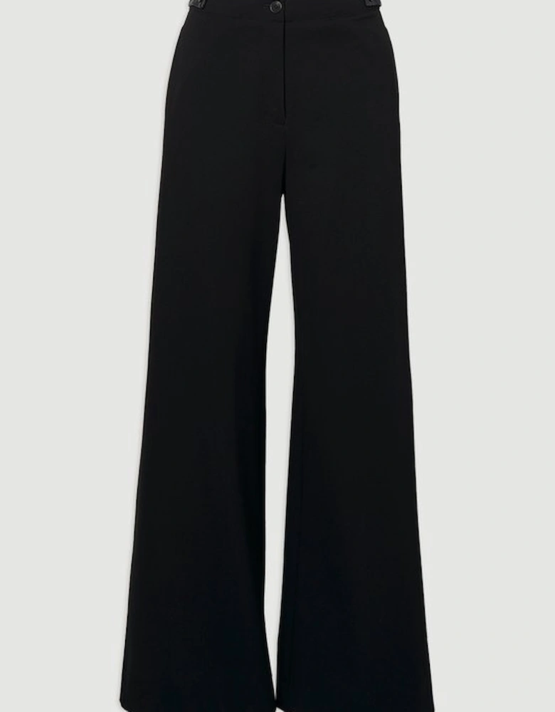 Ponte And Pu Mix Tab Detail Tailored Wide Leg Trouser