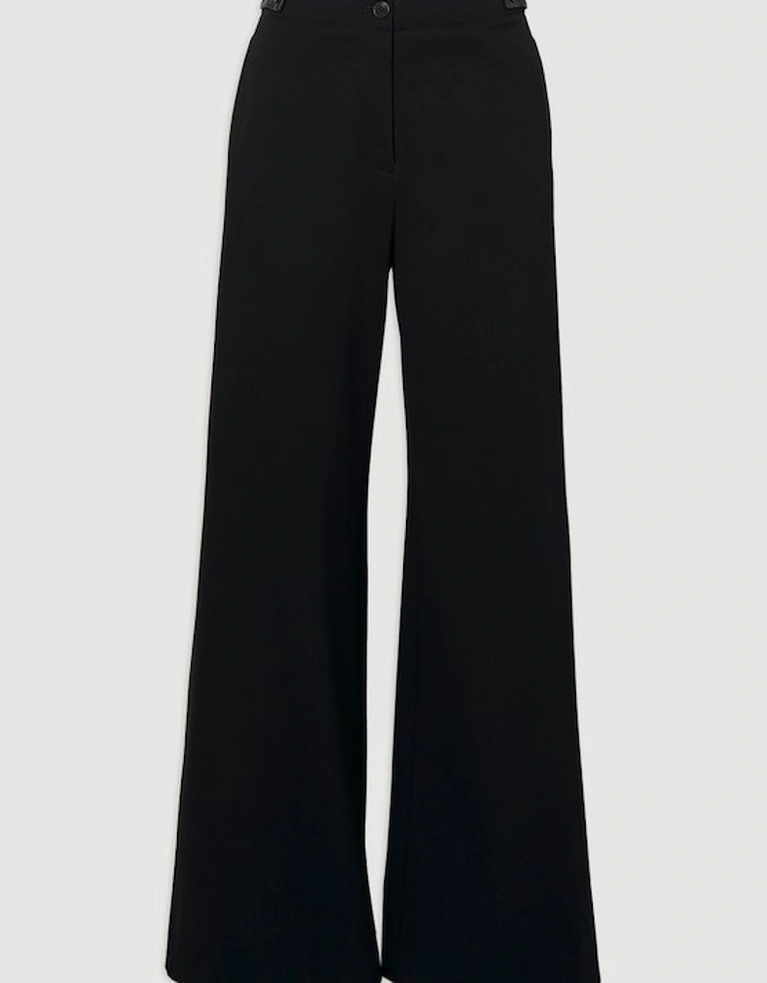 Ponte And Pu Mix Tab Detail Tailored Wide Leg Trouser