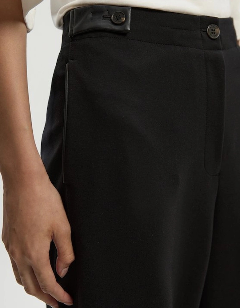 Ponte And Pu Mix Tab Detail Tailored Wide Leg Trouser