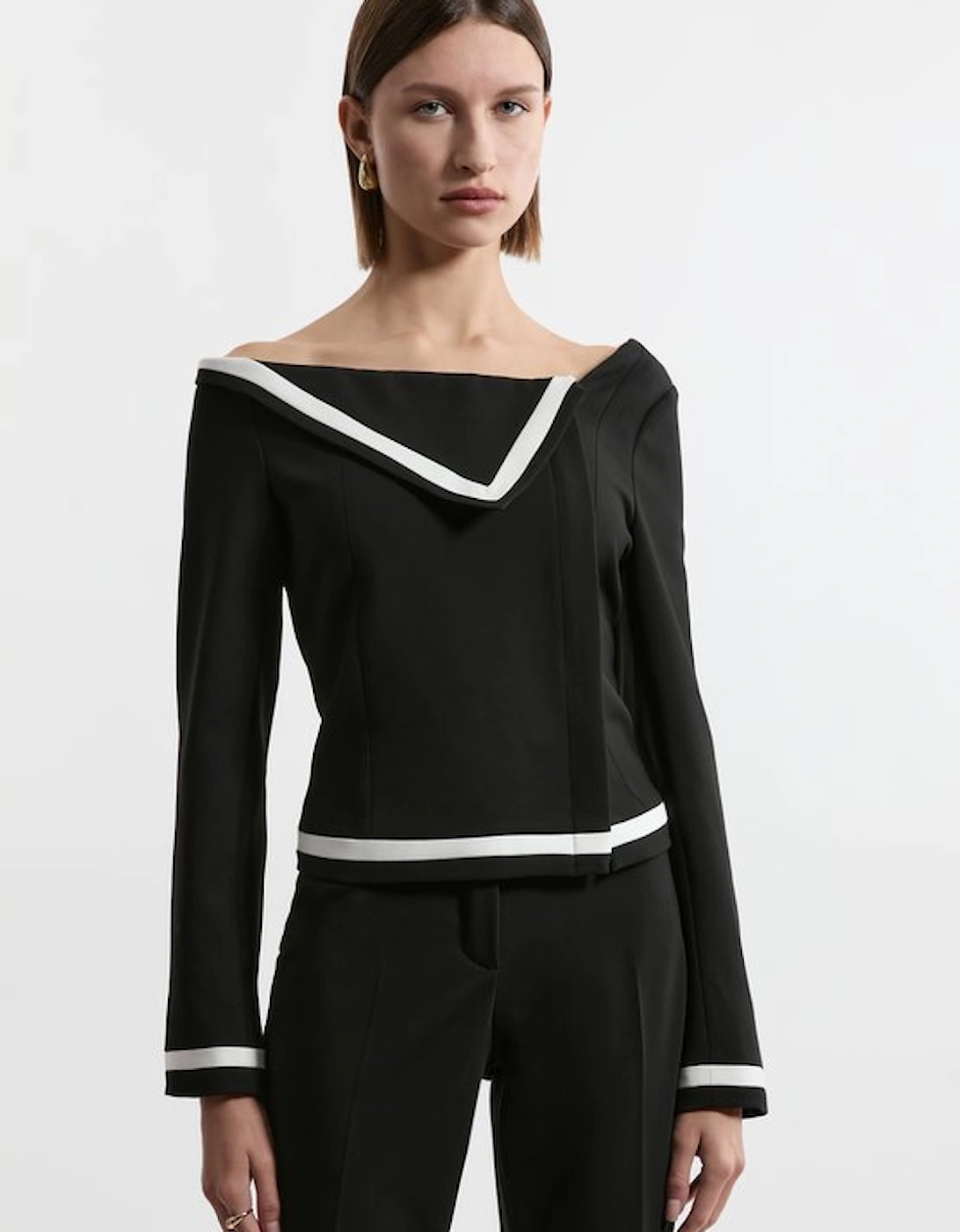 Petite Compact Stretch Contrast Tipped Asymmetric Jacket, 4 of 3