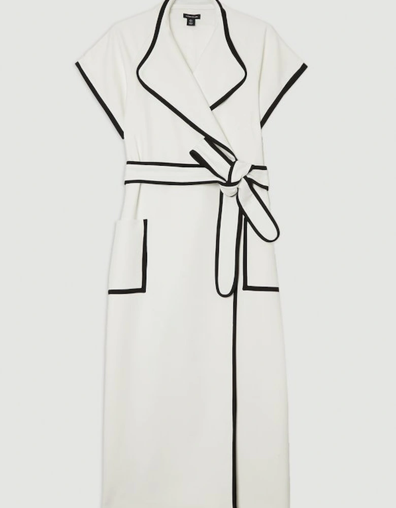 Compact Stretch Belted Tailored Tipped Midi Dress
