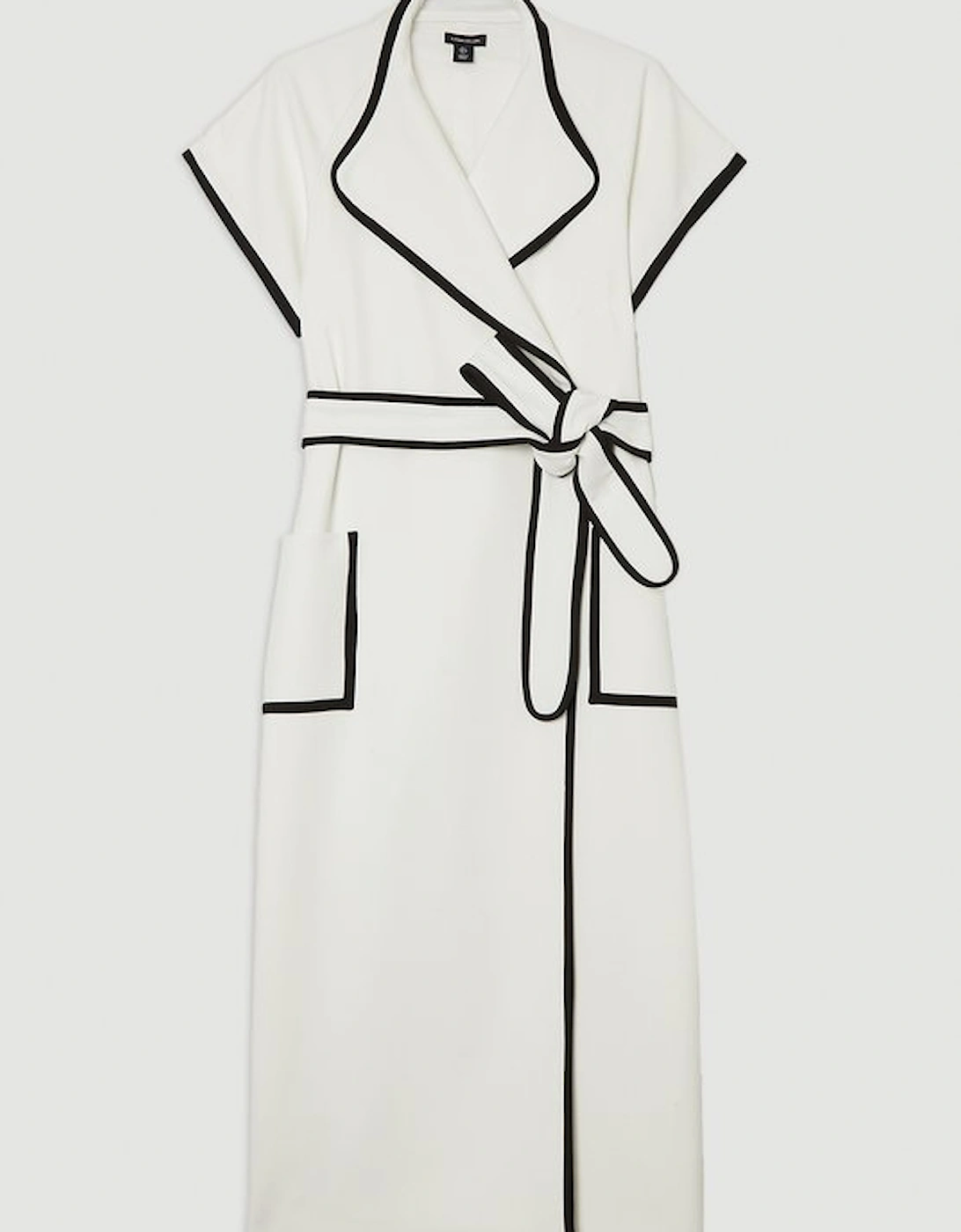 Compact Stretch Belted Tailored Tipped Midi Dress