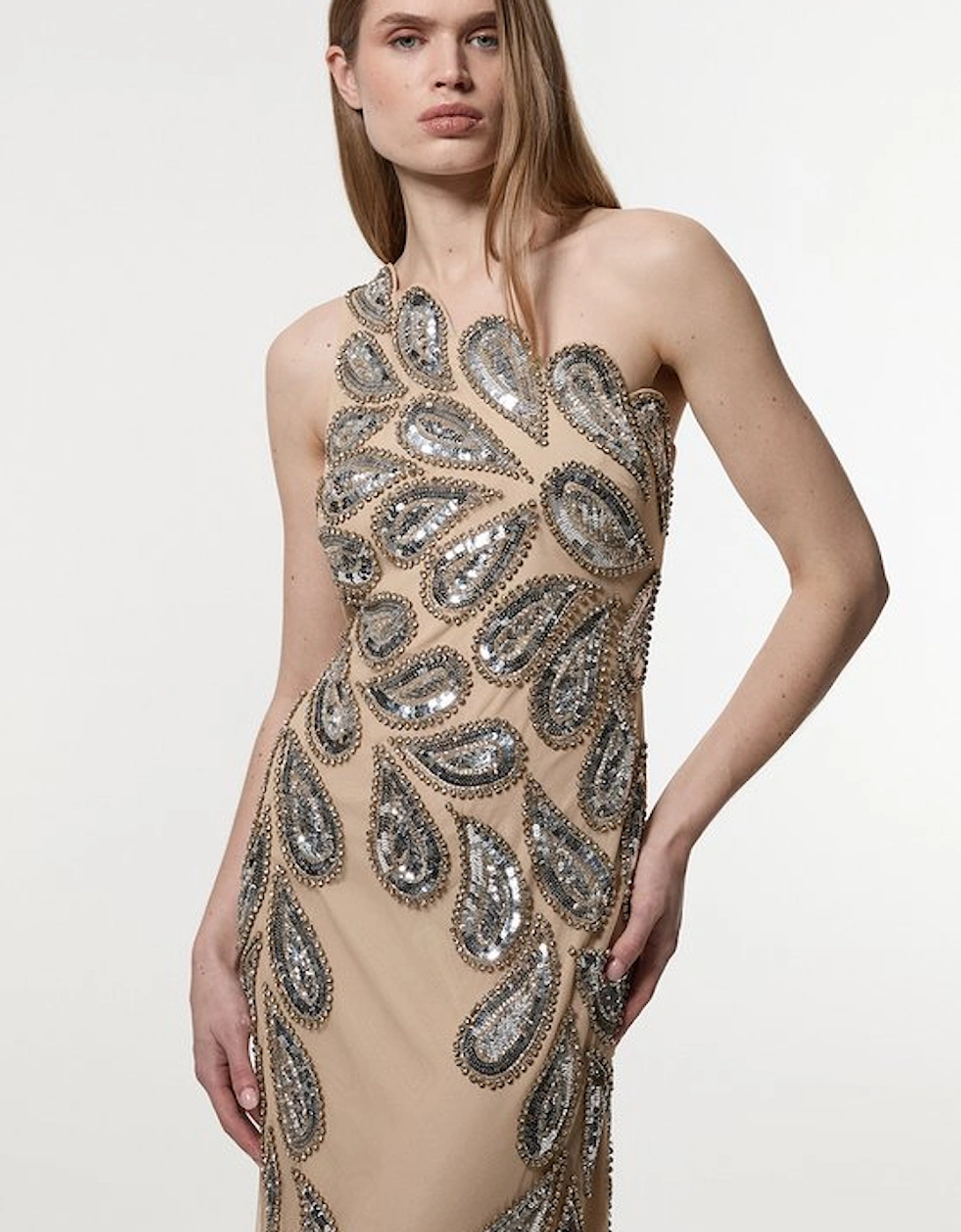 Paisley Embellished One Shoulder Maxi Dress, 5 of 4