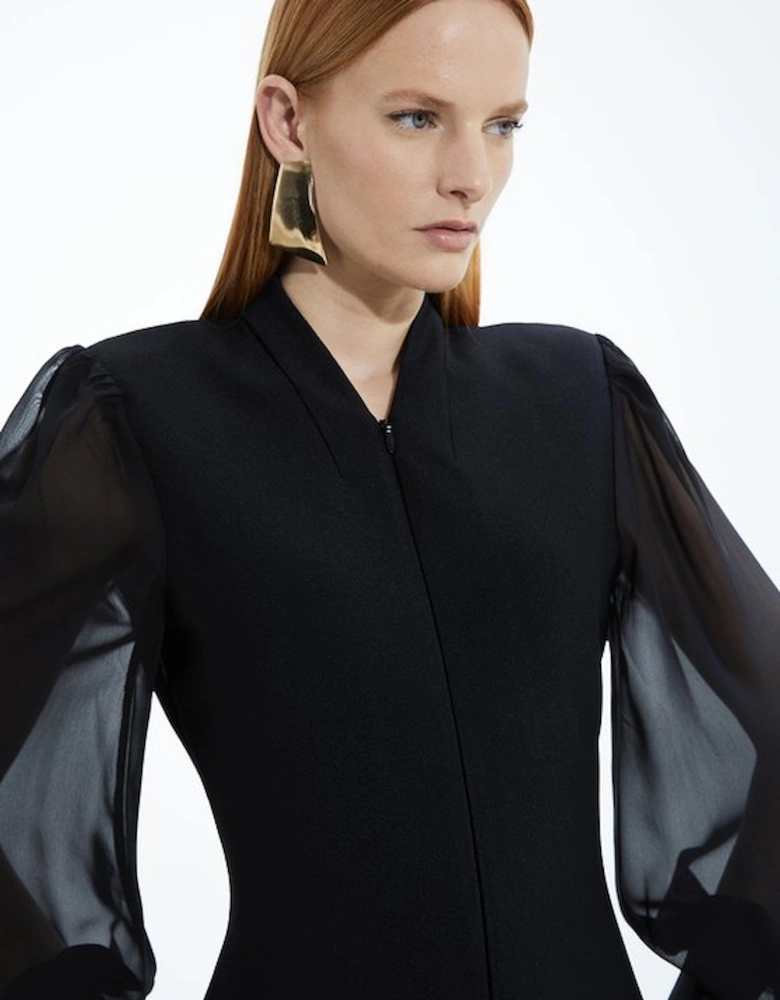 Petite Figure Bandage Figure Form Zip Detail Chiffon Sleeve Knit Dress
