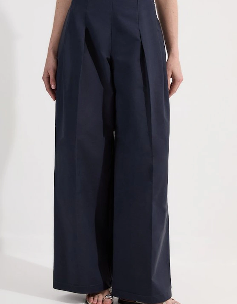 Archive Collection - Tailored Cotton Pintuck Grosgrain Wide Leg Trouser