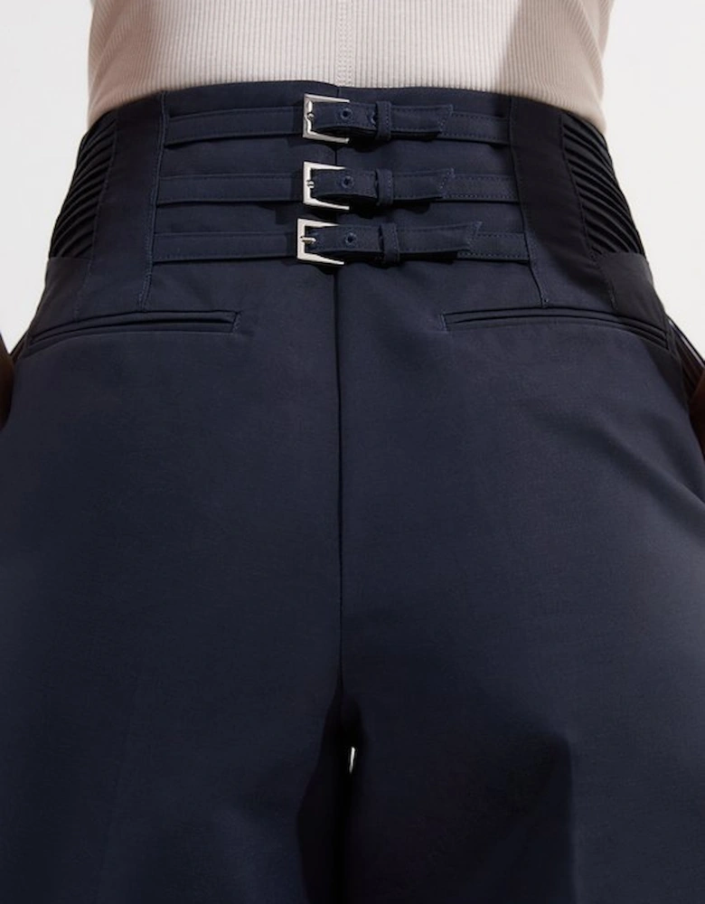 Archive Collection - Tailored Cotton Pintuck Grosgrain Wide Leg Trouser