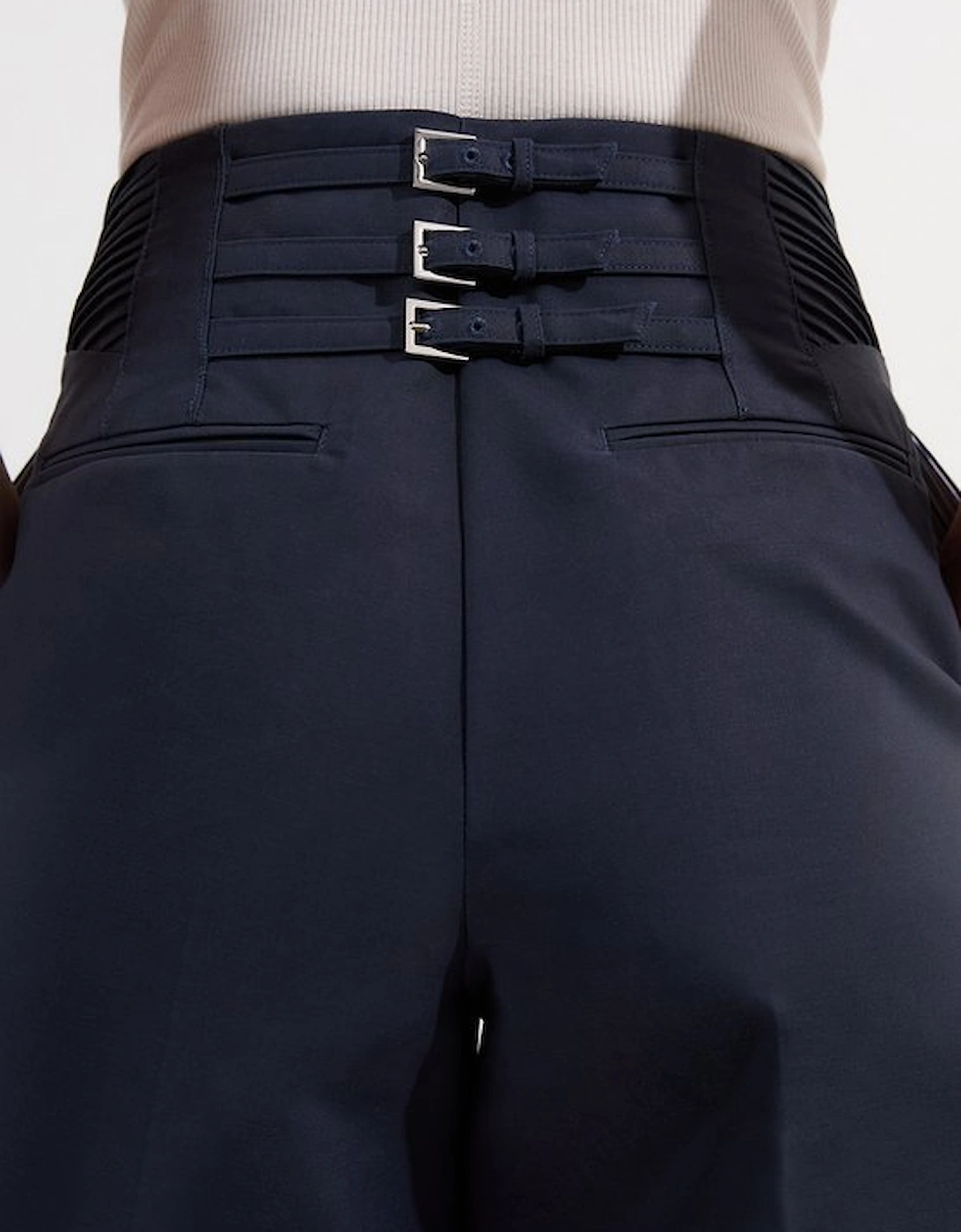 Archive Collection - Tailored Cotton Pintuck Grosgrain Wide Leg Trouser